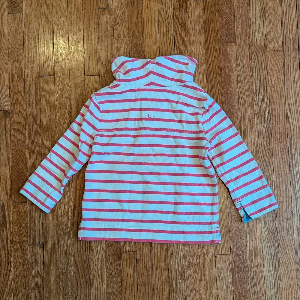 Joules Pink & White Striped Hooded Top with Denim Pocket - Picture 5 of 7